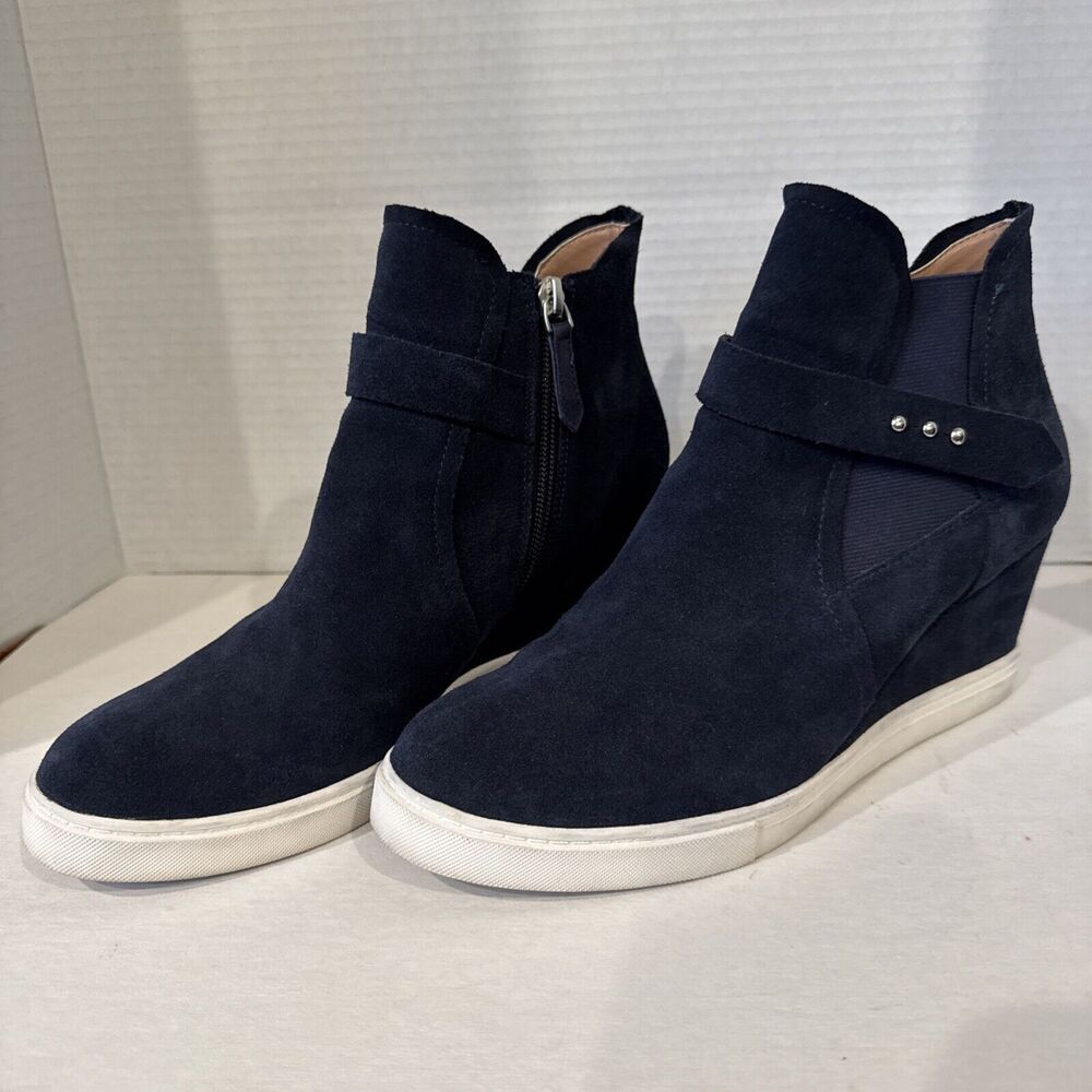 WOMENS PAOLO FRESHTON WEDGE SNEAKERS SIZE 8.5 M BLUE LEATHER SUEDE